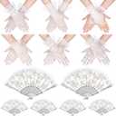 Shyyween 6 Pairs Tea Party Lace Gloves with 6 Pcs Rose Hand Fans for Women Elegant White Lace Gloves for Vintage Ladies Tea Party Wedding Accessories