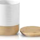 HASENSE 80oz White Ceramic Food Storage Jar with Bamboo Lid  7.5 Inch Minimalist Kitchen Canister for Pantry, Dry Goods, Sugar, Tea, Flour  Airtight Wide Mouth Container with Natural Base