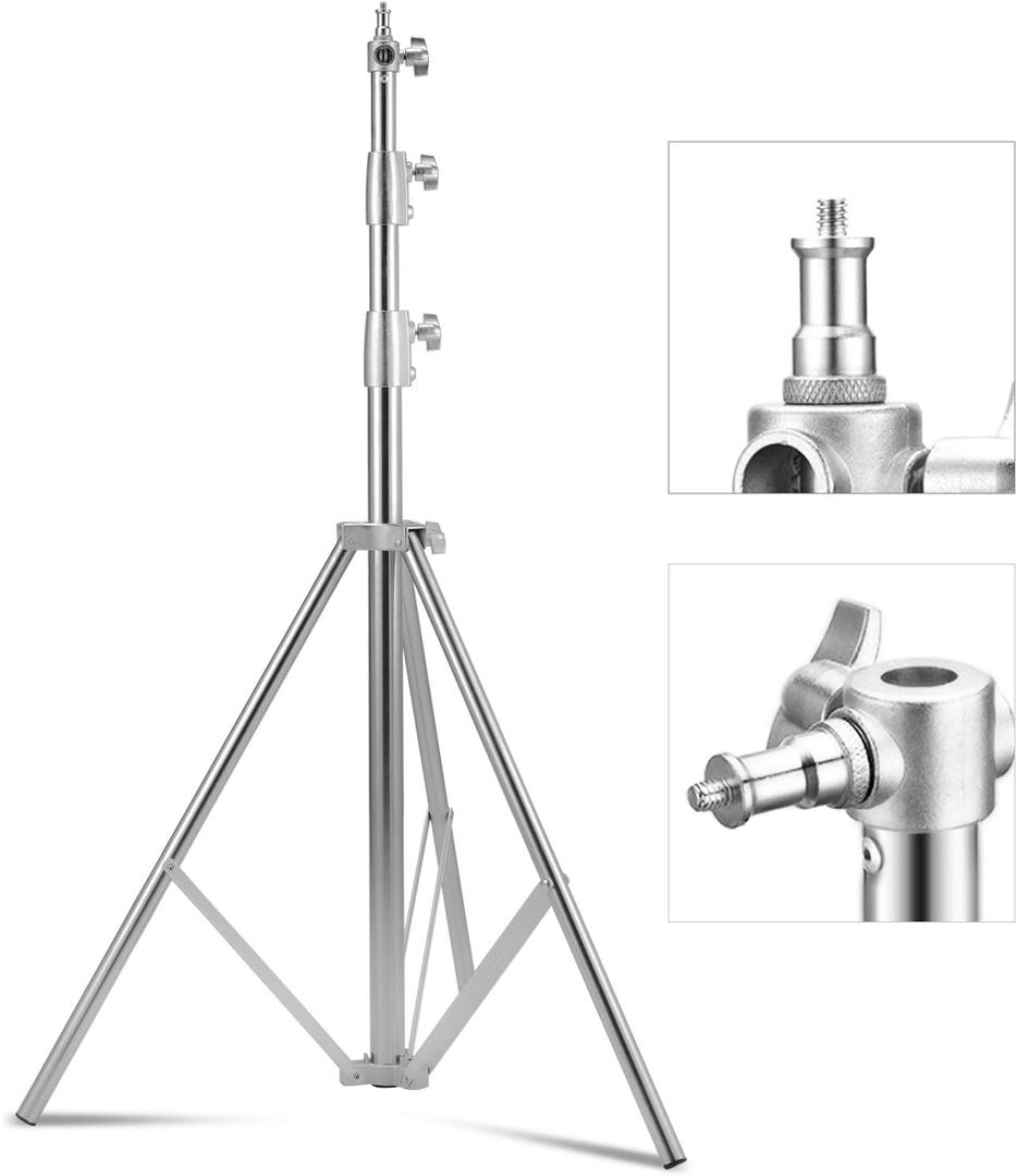 Stainless Steel Light Stand 110" /2.8m, Spring Cushioned Heavy Duty Tripod Stand with 1/4-inch to 3/8-inch Universal Adapter for Studio Monolight Softbox Reflector Photography Portrait Video