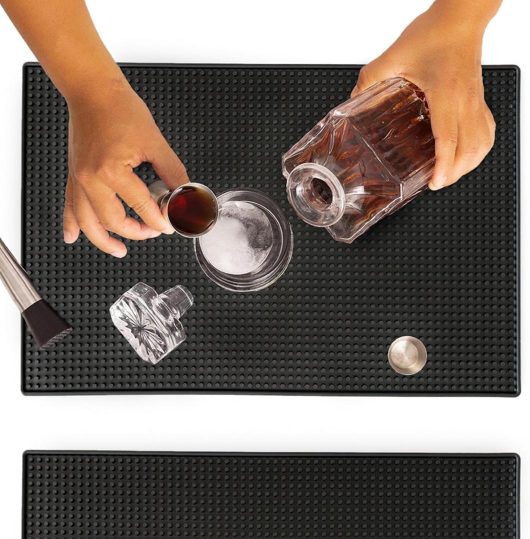 Rubber Bar Mat 1812" Premium Countertop Mat for Coffee Bar, Home Bar & Kitchen, Durable 1cm Thick Rubber Drink Mat with Textured Surface That Helps Reduce Slipping, Black Bar Spill Mat (18x12")