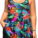 Plus Size Tankini Swimsuits - Women Two Piece Tankini Top with Shorts Flowy Swimsuit 2025 Bathing Suits (Black Floral) 20W