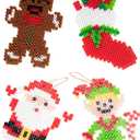 10,000-Piece Holiday Fuse Bead Kit for DIY Xmas Ornaments - 8 Unique Christmas Designs w Peg Boards, Tweezers, Ironing Papers - Great for Homemade Ornaments, Holiday Classroom Parties Family Activity