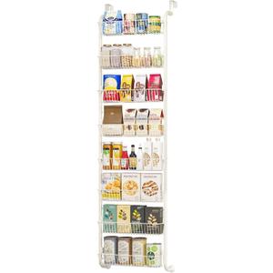 Over the Door Pantry Organizers and Storage, 8-Tier Spice Rack, Home & Kitchen Storage Shelves for Cabinet, Large Capacity Hanging Seasoning Organizer, Laundry Room Organization, White