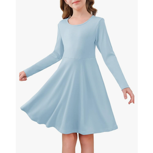 Haloumoning Girls Long Sleeve Skater Dress Kids Casual Crewneck A-Line Flowy Fall Dresses (Size 120 )