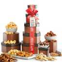 Birthday Gift Basket Tower for Women, Him, Gourmet Snacks & Sweets Food Gifts, Treat Box with Cookies, Delicious Treats, Candy Surprise by Broadway Basketeers (EXP 01/01/27)