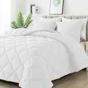 HYLEORY Queen Size Comforter Set with 2 Pillow Shams - Down Alternative Bed Comforters Bedding Sets for All Season - Lightweight - Machine Washable - White