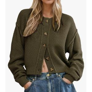 Wowcarbazole Women’s Open Front Cardigan Sweaters Long Sleeve Button Down Knit Jackets Coat Cropped Cute Tops Fall Outerwear, L