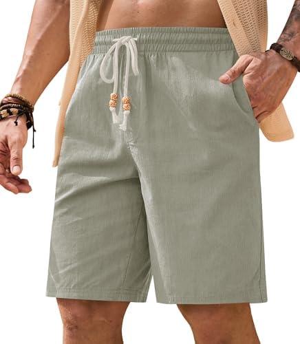VOGSTART Men's Casual Cotton Shorts Drawstring 8 Inch Summer Vacation Shorts with Pockets (L)