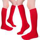 Girls, Boys, Kids, Knee High Long School Uniform Dress Socks, Premium Cotton, Soft, Toddler, 3-14 Years Old (Red)