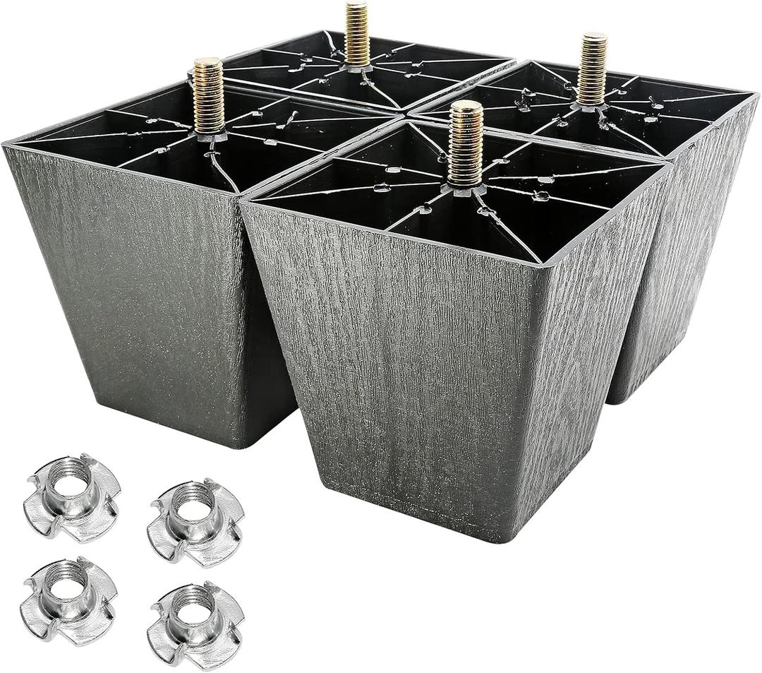 Murtenze 4Pack 4 inch Sofa Legs, Square Tapered Plastic Couch Legs Replacement Furniture Legs with M10 Hanger Bolts for Chair Sofa Dresser Cabinet Loveseats Ottoman Bed