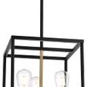VINLUZ 3 Light Vintage Industrial Pendant Light, Lantern Cage Chandelier in Black and Brushed Brass Finish Classic Hanging Kitchen Lighting for Foyer Dining Room Kitchen Island, Bedroom