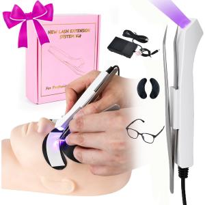 Uv Lash Lamp with Foot Pedal Portable Eyelash Extension Lamp Uv Eyelash Extension Curing Light for Nails Art US Plug Comes with Tweezers Stickers and Goggles(White)