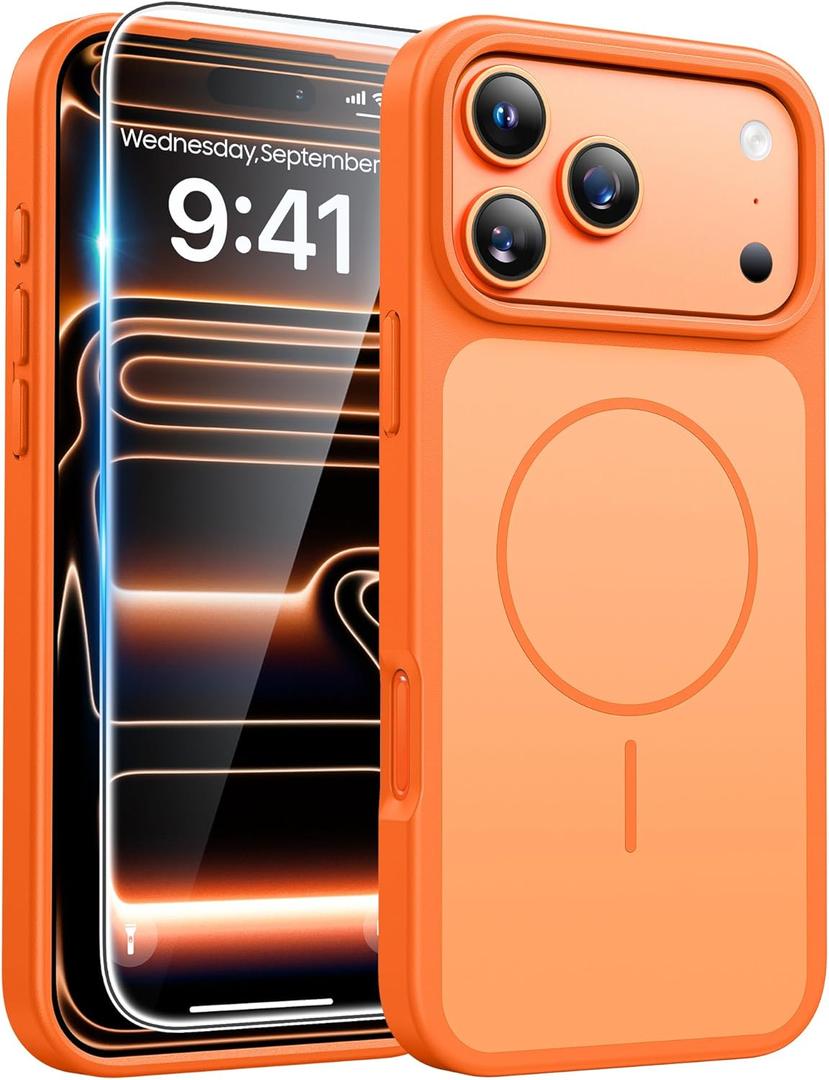 FNTCASE for iPhone 17 Pro Max Case Cosmic Orange: [Compatible with Magsafe] [Magnetic Phone Cover with Screen Protector] Military Grade Shockproof Protective Dual-Tone Design for 17 ProMax, 6.9 inch