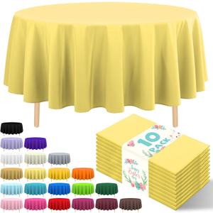 10 Pack Premium Disposable Plastic Tablecloth 84" Round Table Cover for Birthdays Weddings Christmas Anniversary Buffet Table (Light Yellow)