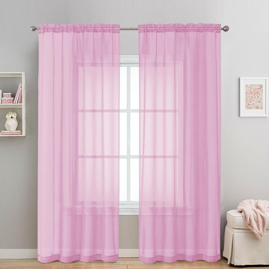 OVZME 2 Pack: Basic Pink Sheer Curtain 84 Inches Long, Light Filtering Sheer Drapes for Living Room Bedroom, Each 42" W x 84" L