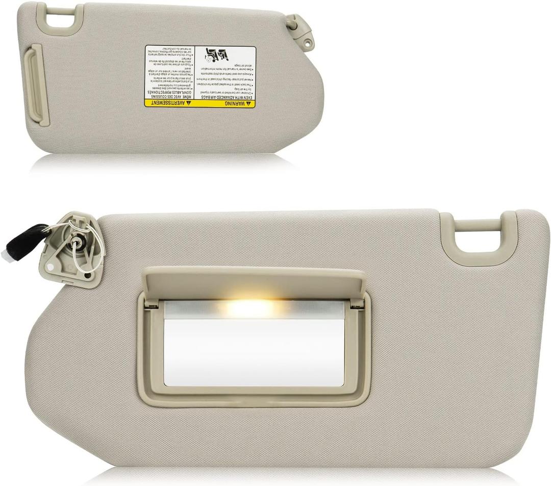 Sun Visor with Light for 2013-2018 Nissan Pathfinder, 2014-2017 Infiniti QX60, 2013 JX35, Left Driver Side Beige Sunvisor Replacement 96401-9PB0A