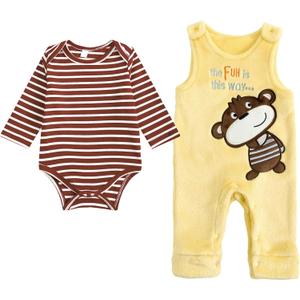 JiAmy Newborn Baby Outfit Baby Fleece Overalls Toddler Flannel Onesie Romper Two-piece Set