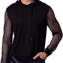 WDIRARA Men's Fishnet Mesh Long Sleeve Drawstring Crop Hoodie Sweatshirt Pullover Small