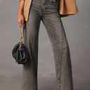 Womens Wide Leg Jeans Mid High Waisted Baggy Straight Leg Stretchy Denim Pants Seamed Long Trousers (8, Dark Grey)
