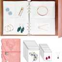 Travel Jewelry Organizer, A5 Binder Jewelry Storage Book with Pockets, Foldable Earring Holder with Clear Jewelry Bags for Ring, Studs and Bracelet(70 Grids+70 Thicken PVC Bags) (Deep Love, Fresh Pink - 70 Grids)