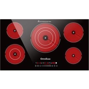 Electric Cooktop 36 Inch, OmniEase Built-in Electric Cooktops 5 Burner Stove Top, 36" Radiant electric Cook top Stovetop with Kid Safety Lock, Timer, 9 Heating Level, 9600W, 220-240V for Hard Wire