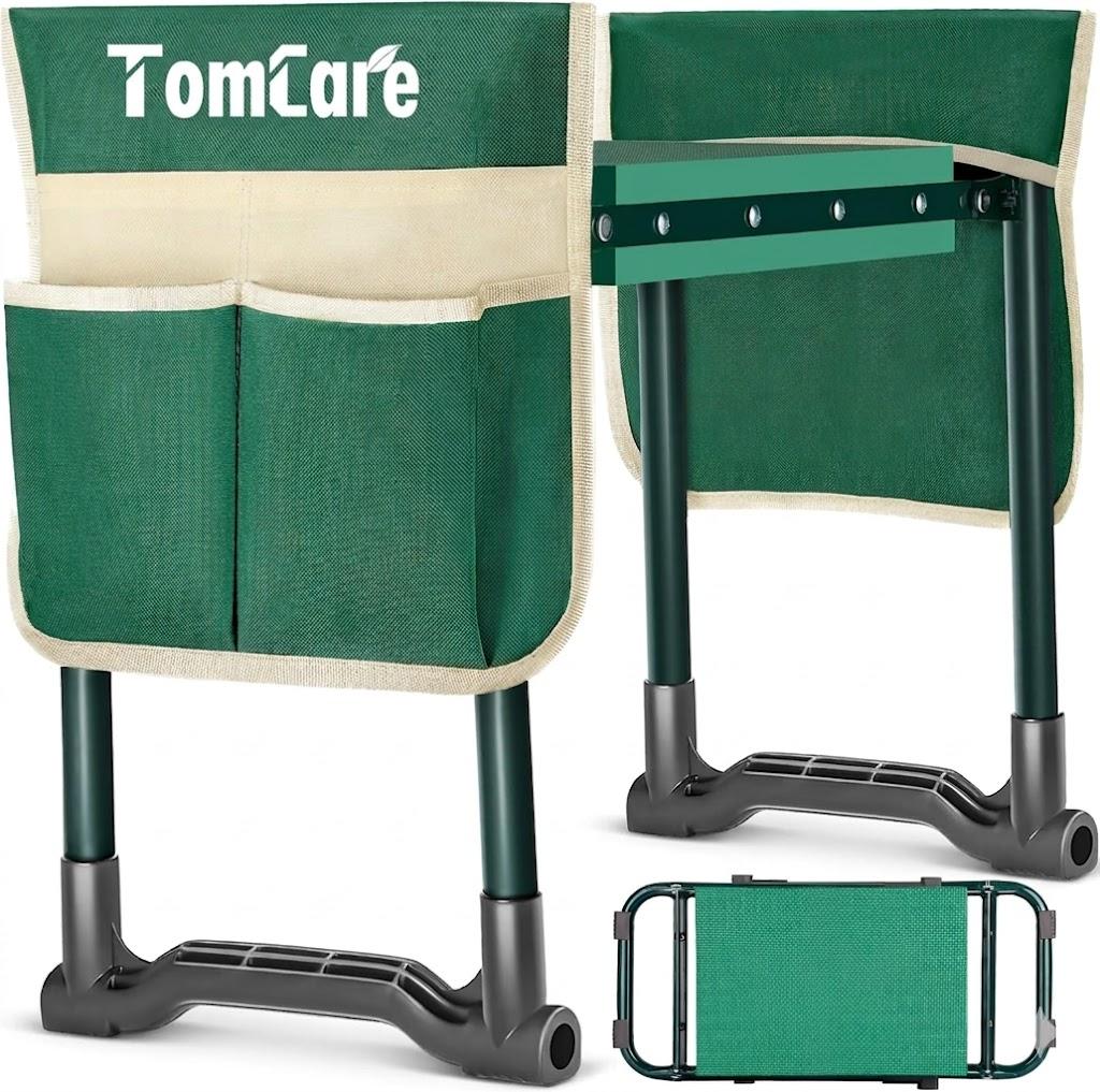 TomCare Upgraded Garden Kneeler Seat Widen Soft Kneeling Pad Garden Stools Garden Bench with 2 Large Tool Pouches Outdoor Foldable Gardening Gifts for Women Men Gardeners, Green, 7.88