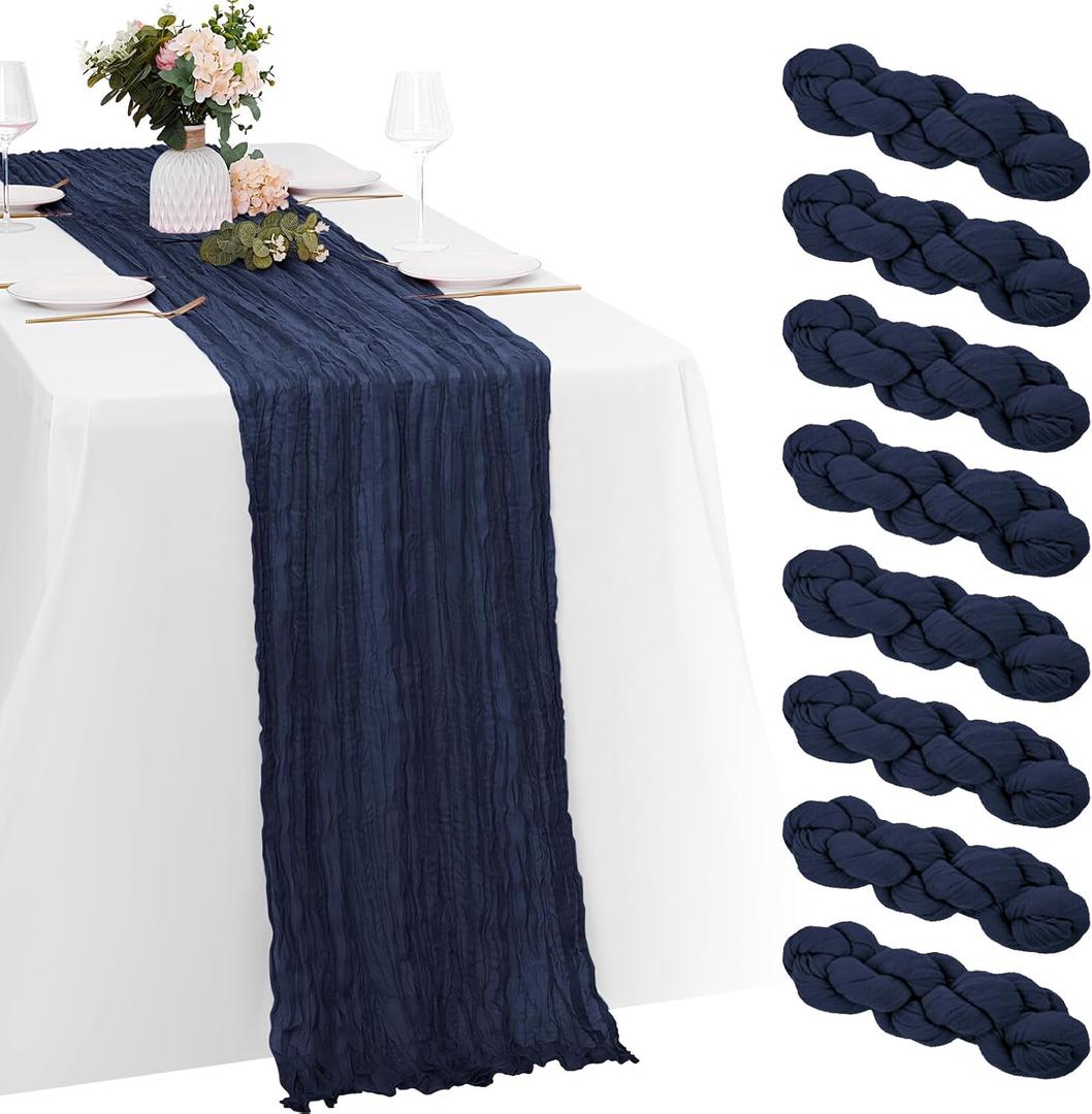 8 Pack Navy Blue Cheesecloth Table Runners 20x120 Inch Gauze Table Runner Cheese Cloth 10FT Blue Table Runner Rustic Sheer Runner for Wedding Baby Shower Birthday Party Table Decor