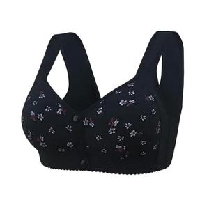 Daisy Bras for Older Women No Underwire Front Closure Comfort Senior Wireless Snap Closing Bra, Black, 42B