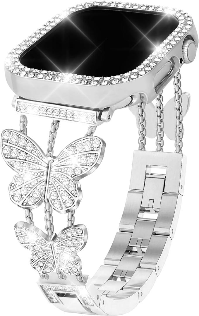 Bling Butterfly Band Compatible with Apple Watch Series 11/10/9/8/7/6/5/4/3/2/1/SE/Ultra - Stylish Diamond for Women in Sizes 38mm 40mm 41mm 42mm 44mm 45mm 49mm