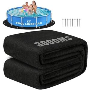 RHRTTUE 12 FT Round Pool Liner Pad for Above Ground Pools, 300GSM Heavy Duty Thickened Pool Pad with Grommets & Stakes, Anti-Shift Underlay Mat, Puncture & Weed Proof Pool Ground Mat