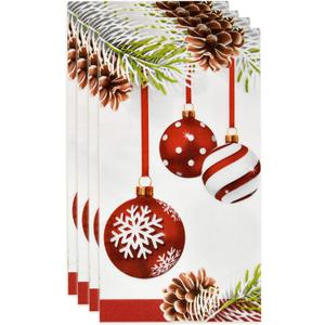 Gift Boutique 100 Christmas Ornament Guest Napkins Disposable Paper Decorative Elegant Xmas Dinner Hand Napkin For Home Kitchen Bathroom Wedding Holiday Decor