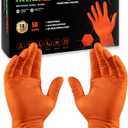 TREEGO 10 Mil Nitrile Gloves Disposable Orange Gloves - Heavy Duty Rubber Mechanic Gloves with Double Diamond Grip, Latex Free Industrial Work Gloves for Tools & Garage, 50 Count Medium