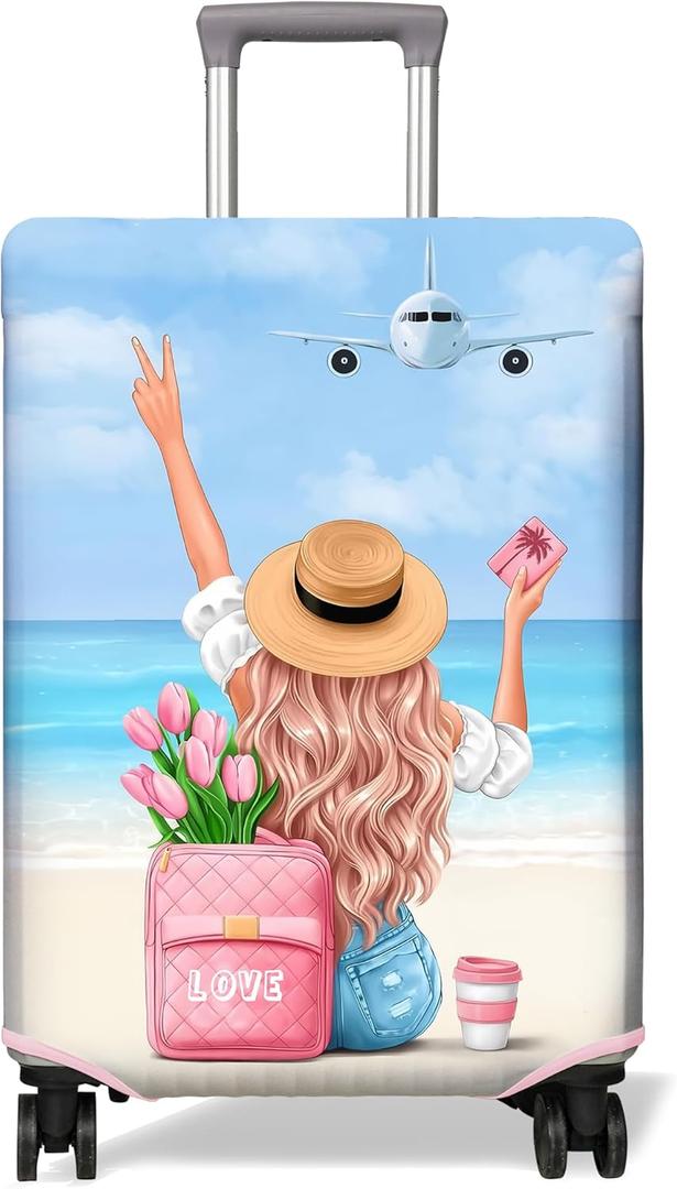 Travel Luggage Cover Suitcase Protector Fits 18-32 Inch Wheel Covers PatternedTravel Related Items Flower Luggage Protector Elastic M (M(22-24in))
