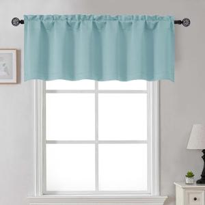 Gwine Aqua Valance for Windows, Light Filtering Small Valance Kitchen Curtains for Living Room Bathroom Basement, Modern Farmhouse Rod Pocket Window Treatment, 60" Wx18 L, 1 Piece, Aqua