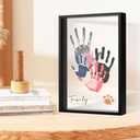 PUDEKO Family Handprint Kit,DIY Colorful Craft Keepsake Family Art Baby Newborn Hand and Footprint Wooden Frame for Home Decor Family Gifts Set(5 Sheets with 8 Colors) (Light Black)