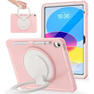 BATYUE Shockproof Case for iPad 10th Gen 10.9" 2022 / 11th Gen (A16) 11" 2025 | 360 Multi-Angle Stand (Portrait & Landscape) & Grip, Built-in Screen Protector, Pencil Holder, Pink