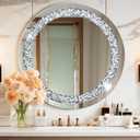28 Inch Crushed Diamond Round Glass Wall Mirror, Bathroom Mirror, Wall Decoration Hanging Mirror, Suitable for Living Room, Bedroom, Vanity