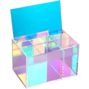 Tampon Holder for Bathroom Storage, Rainbow Acrylic Organizer with Lid - Bathroom Storagefor Cotton Balls, Pads, Hair Accessories & Makeup Supplies, Vanity Organizer for Girls & Women