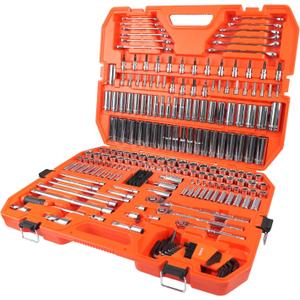 264-Piece Mechanics Tool Set, SAE & Metric Impact Socket Set, 1/2'', 1/4'', 3/8'' Drive, Deep & Shallow, CR-V Steel, with 90-Tooth Ratchet, Extension Bar, Universal Joint, with Molded Case