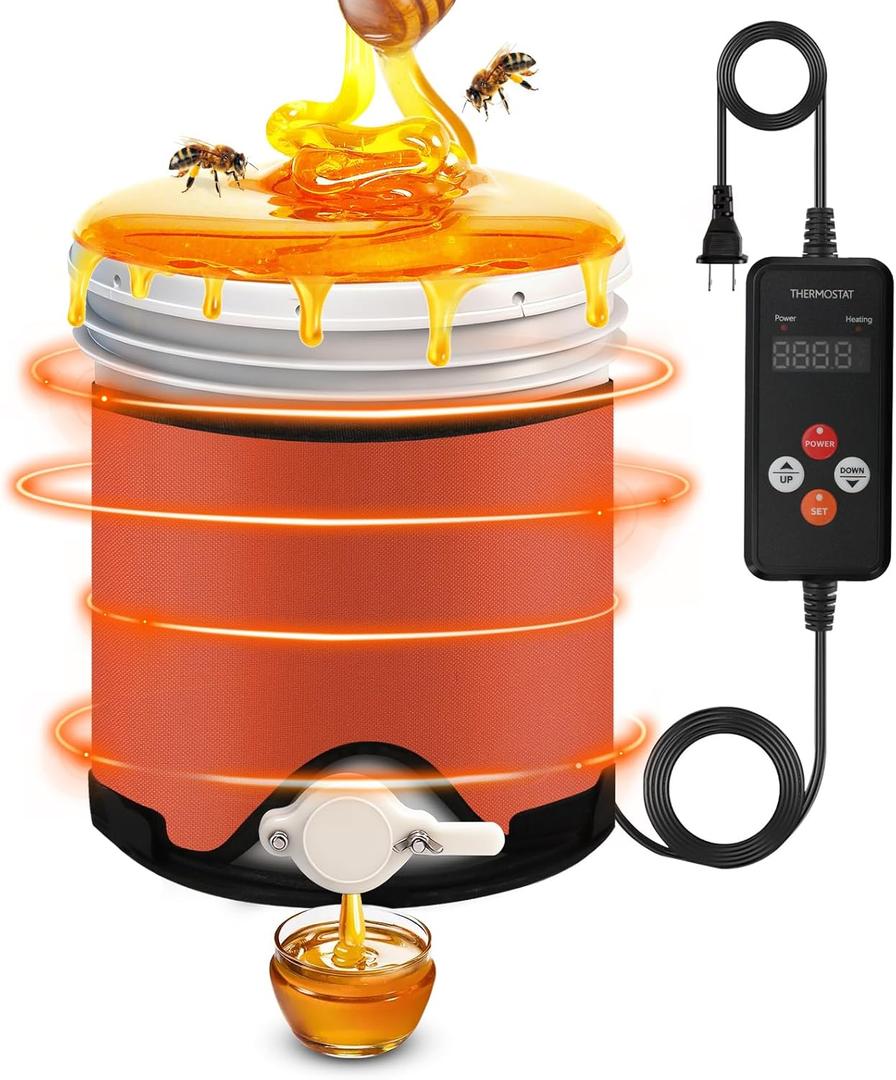 Honey Heater with Bottom Heat, Adjustable Thermostat & Timer, 5 Gal Pail Warmer for Decrystallization, IPX4 Waterproof, Fit for Bucket with Gate Valve