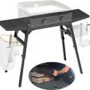 Upgraded Griddle Stand for Blackstone 22/17, Portable Blackstone Stand with Adjustable Legs, Side shelfs, Tool Hooks, Garbage Bag Holder & Paper Towel Holder, Grill Stand for Outdoor Cooking/Camping