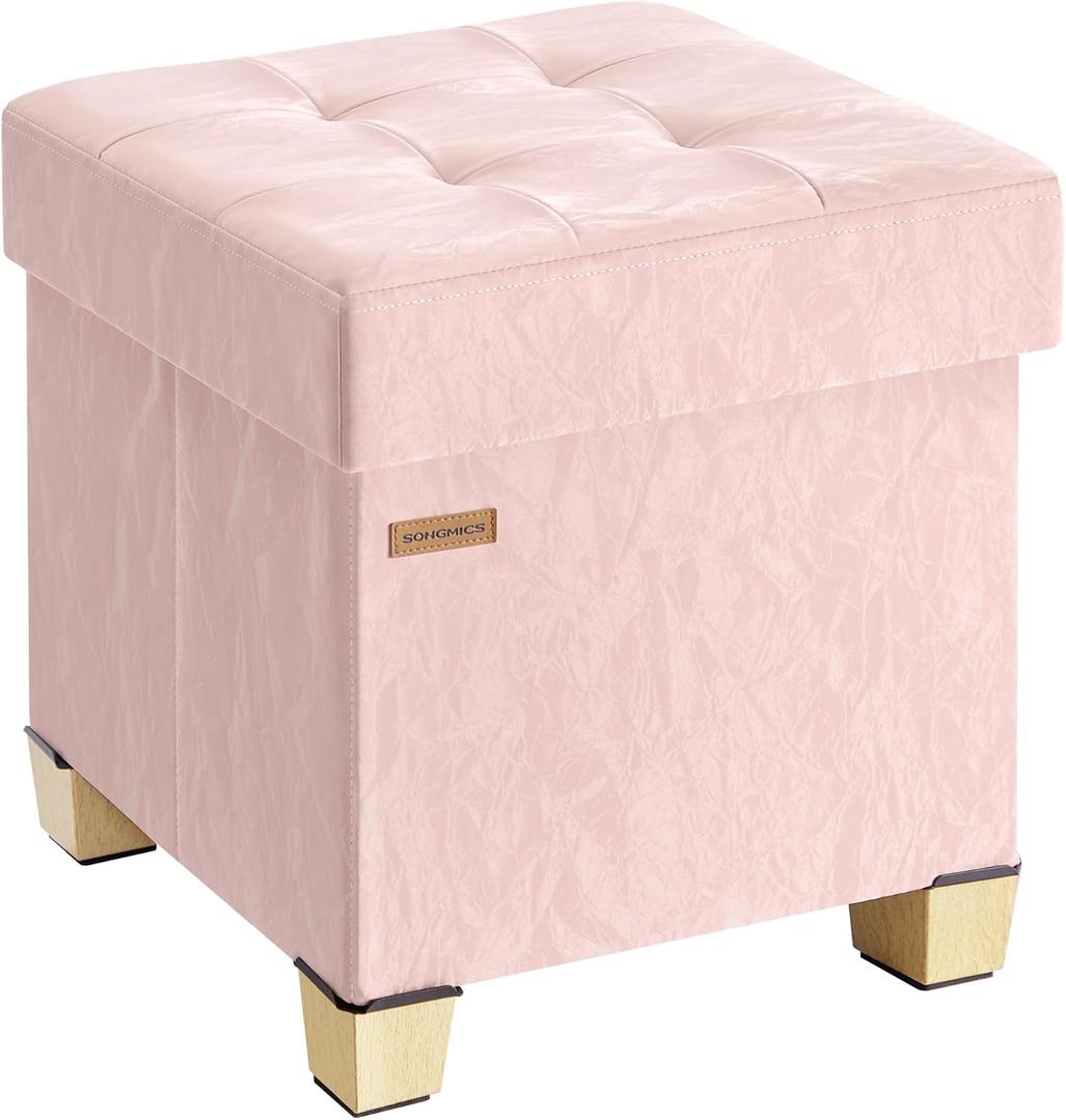 SONGMICS Storage Ottoman, Textured PU Leather Footstool with Cushion, 15"D x 15"W x 15.7"H