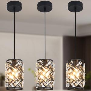 3 Pack Black Pendant Lights Kitchen Island, Kitchen Island Dining Room Light Pendant Lighting Fixtures High end Crystal Chandelier Over Island Table Modern Hanging Light for Bar Dining Room