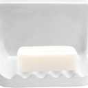 White Ceramic Soap Dish, Wall-Mounted Porcelain Soap Holder with Drain Slope, Vintage Style for Bathroom Shower Wall