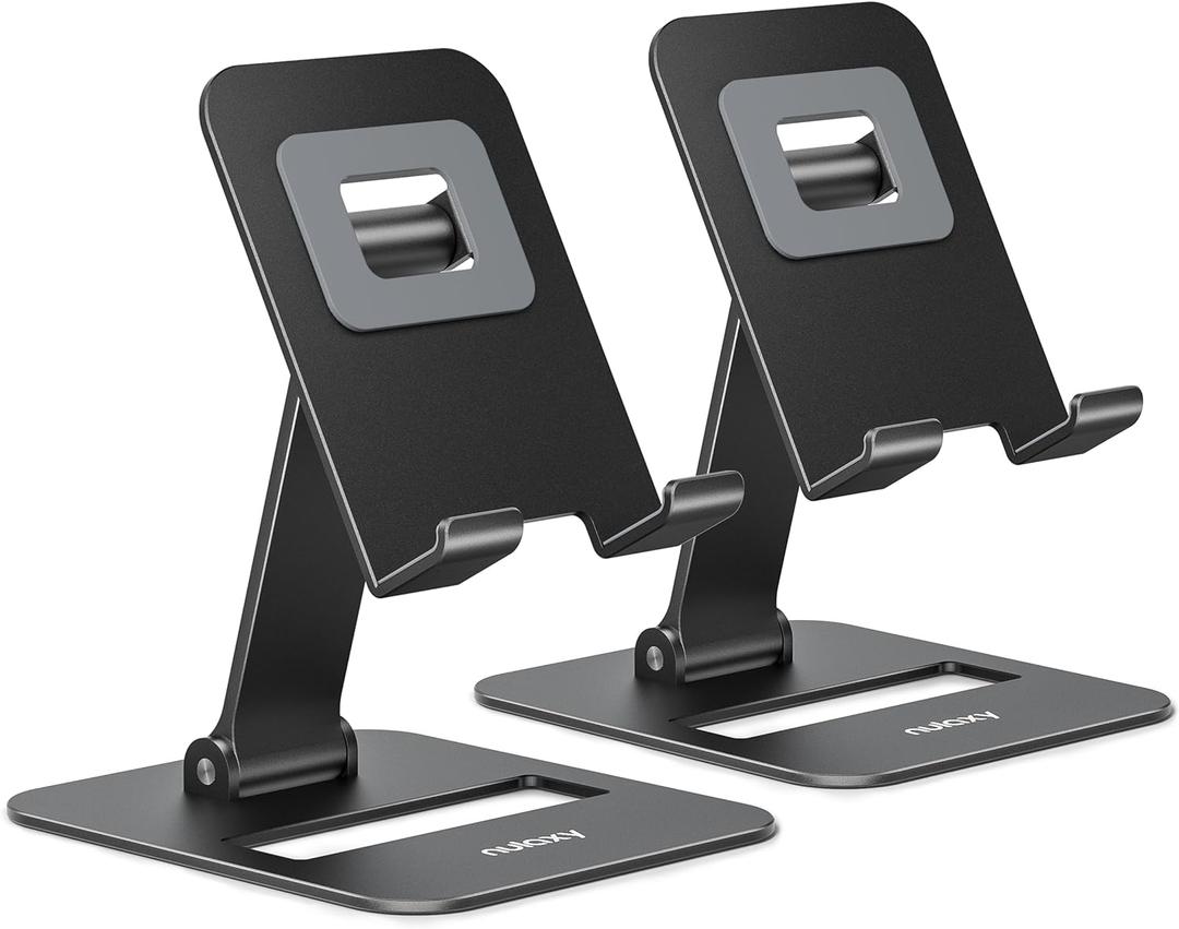 Nulaxy 2 Pack Dual Folding Cell Phone Stand, Fully Adjustable Phone Holder for Desk, Compatible with Phone 16 15 14 13 12 11, Nintendo Switch, All Phones, Black