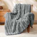 BEDELITE Faux Fur Throw Blanket for Couch, Soft and Cozy Luxurious 3D Striped Fluffy Blanket, 770GSM Thick Warm Plush Fuzzy Faux Rabbit Fur Blanket for Women Gift (Crey, 50"x 60") (01-grey)