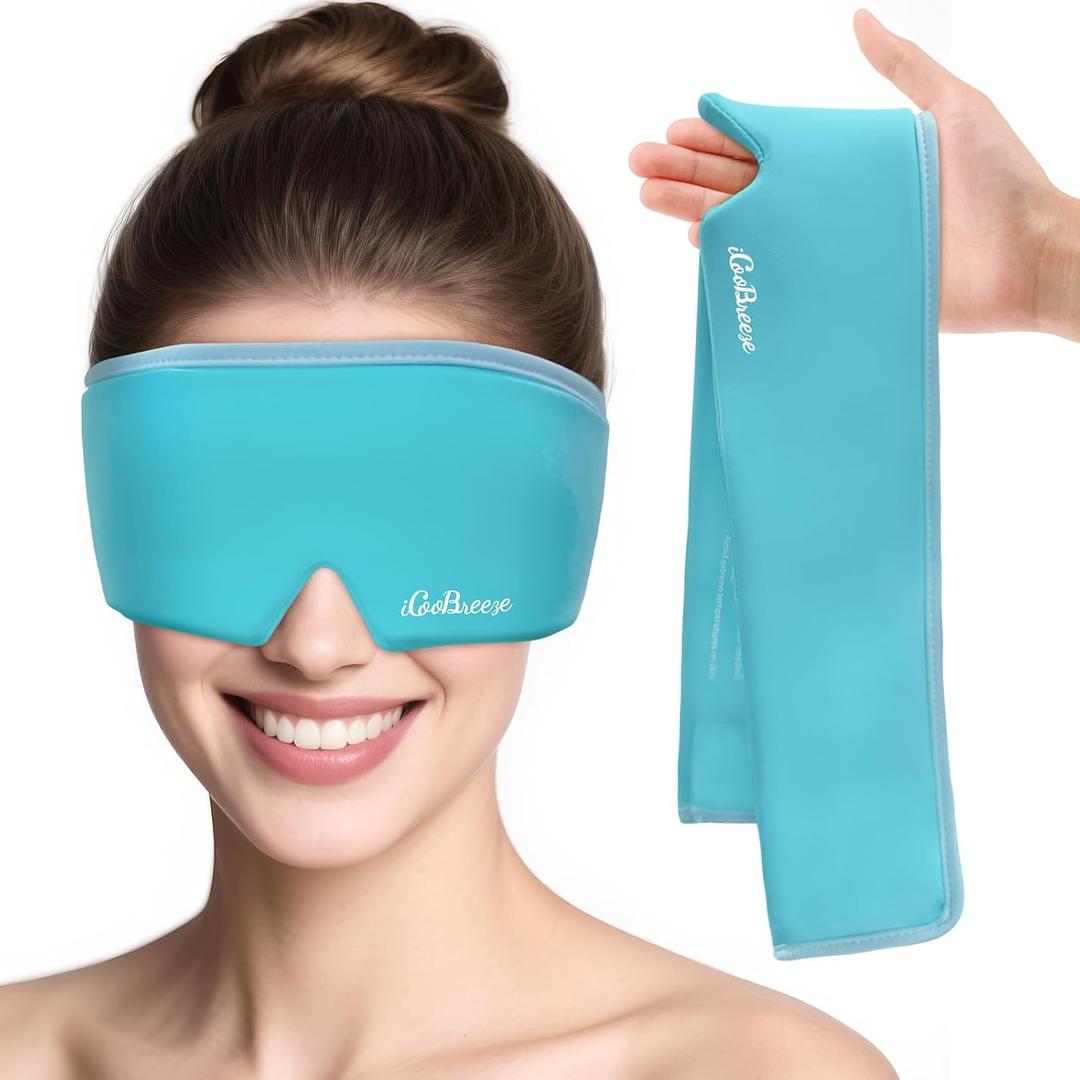 Cooling Eye Mask for Puffy Eyes, Headache and Migraine Relief Gel Eye Mask, for Headache, Puffiness, Eye Strain, Sinusitis & Post-Surgery Care  Large Soft Reusable Cold Eye Compress (Pale Blue)