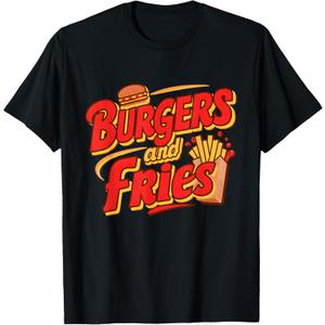 Classic Fast Food Combo Enthusiast Apparel Unisex-Adults Black T-Shirt Small Burgers And Fries T-Shirt S