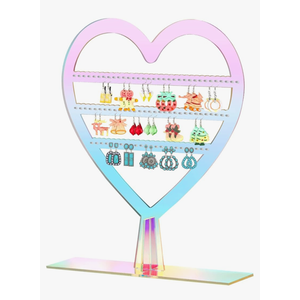 Qunclay Earring Holder Heart Shaped Jewelry Display with Holes 2 Tiers Earring Stand Aesthetic Cute Acrylic Rack for Women Dresser Nightstand Countertop Jewelry Organizer (Rainbow)