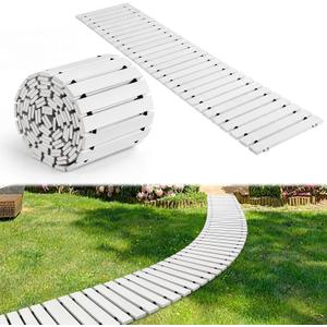 Landical 24ft Wooden Garden Pathway with Non Slip Surface Roll Out Boardwalk Walkways Road Floor Pathway Rustic Path Decorative Patio Pavers for Outdoor Garden Beach Wedding Party (White)